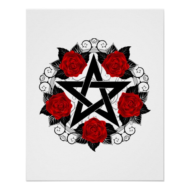 Pentagramm mit Rote Rosen Poster (Vorderseite)