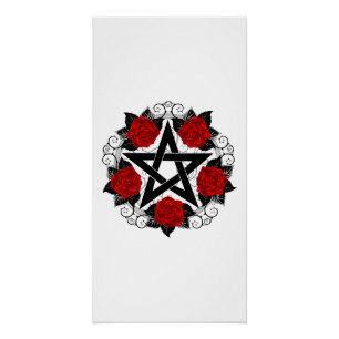 Pentagramm mit Rote Rosen Poster