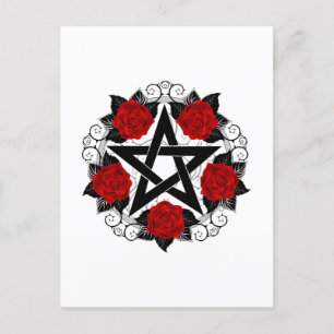 Pentagramm mit Rote Rosen Postkarte