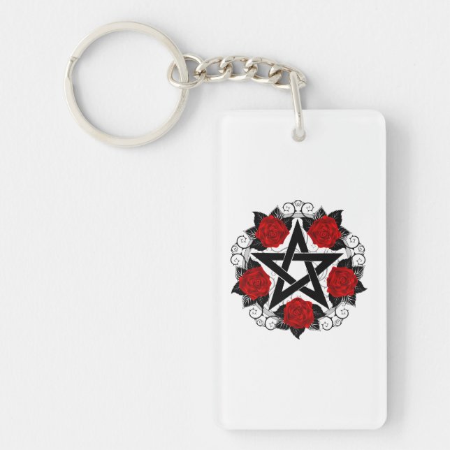 Pentagramm mit Rote Rosen Schlüsselanhänger (Vorderseite)