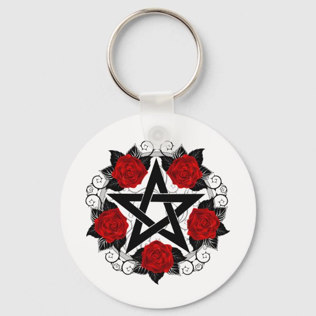 Pentagramm mit Rote Rosen Schlüsselanhänger (Vorderseite)