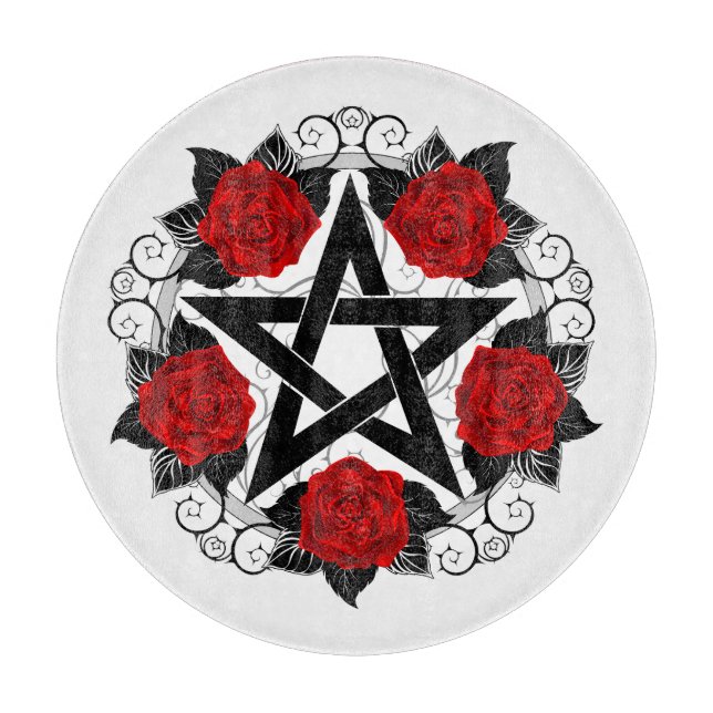 Pentagramm mit Rote Rosen Schneidebrett (Vorderseite)