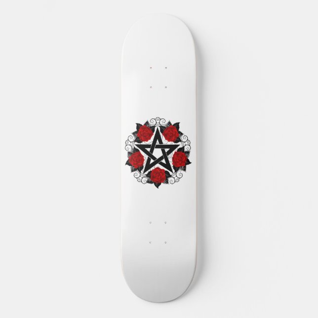 Pentagramm mit Rote Rosen Skateboard (Vorderseite)
