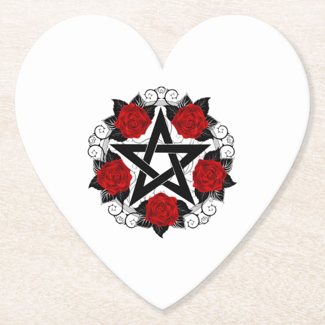 Pentagramm mit Rote Rosen Untersetzer (Vorderseite)