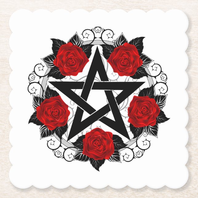 Pentagramm mit Rote Rosen Untersetzer (Vorderseite)
