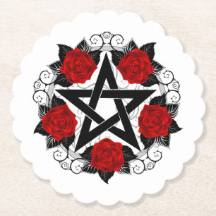 Pentagramm mit Rote Rosen Untersetzer