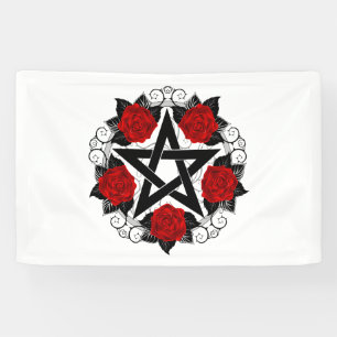 Pentagramm mit roten Rosen Banner