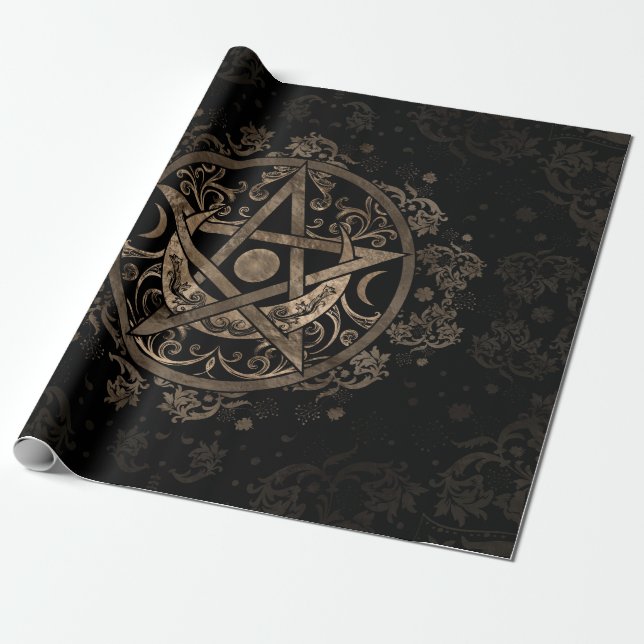 Pentagramm-Ornament - Gold und Schwarz Geschenkpapier (Ungerollt)