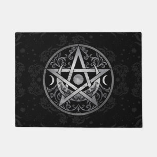 Pentagramm-Ornament - Silber und Schwarz Fußmatte