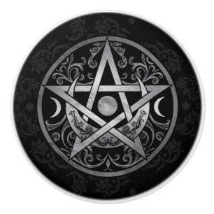 Pentagramm-Ornament - Silber und Schwarz Keramikknauf
