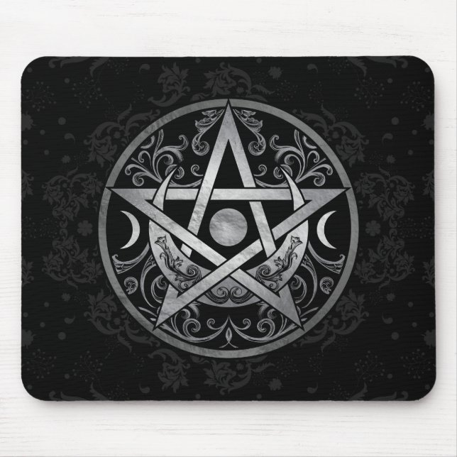 Pentagramm-Ornament - Silber und Schwarz Mousepad (Vorne)
