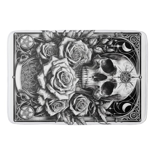 Pentagramm Skeletts Skull & Rose Tarot Art Badematte (Vorderseite)