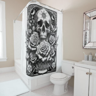 Pentagramm Skeletts Skull & Rose Tarot Art Duschvorhang