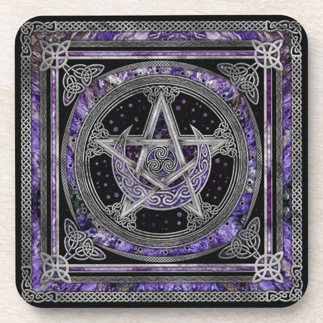 Pentagramm Triskelion Amethyst Moon Getränkeuntersetzer (Vorderseite)