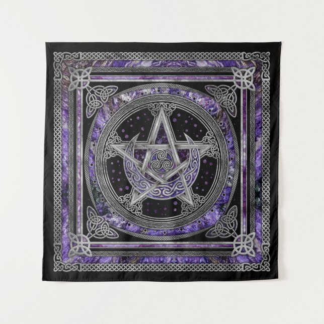 Pentagramm Triskelion Amethyst Moon Wandteppich (Vorderseite)