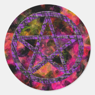 Pentagramme: Violett Runder Aufkleber