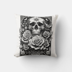 Pentakel-Skelett-Totenkopf und Rosen Tarot Kunst Kissen
