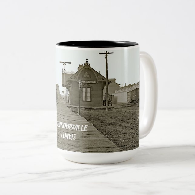 PENTERSVILLE ILLINOIS EISENBAHNBAHN 1890 ZWEIFARBIGE TASSE (VorderseiteRechts)