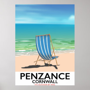 Penzance beach Devon vintage travel poster