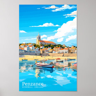 Penzance Cornwall Vintage Illustration Poster