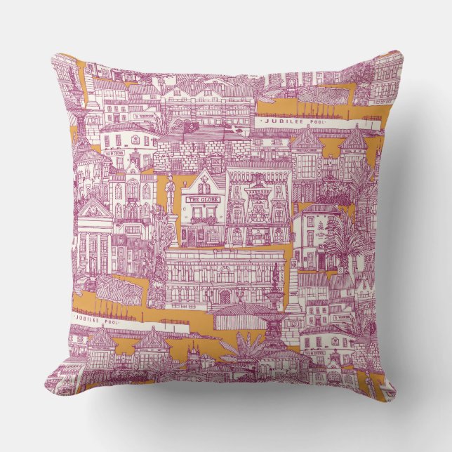 Penzance toile Fuchsia clementine Kissen (Vorderseite)