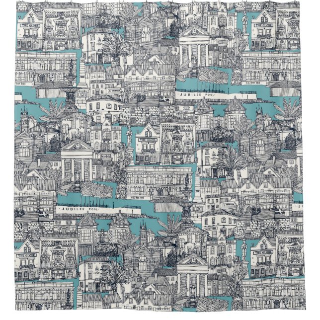 Penzance toile indigo türkis duschvorhang (Vorderseite)