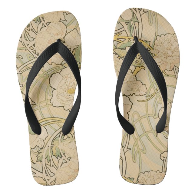 Peones von Alphonse Mucha, Vintager Jugendstil Flip Flops (Fußbett)