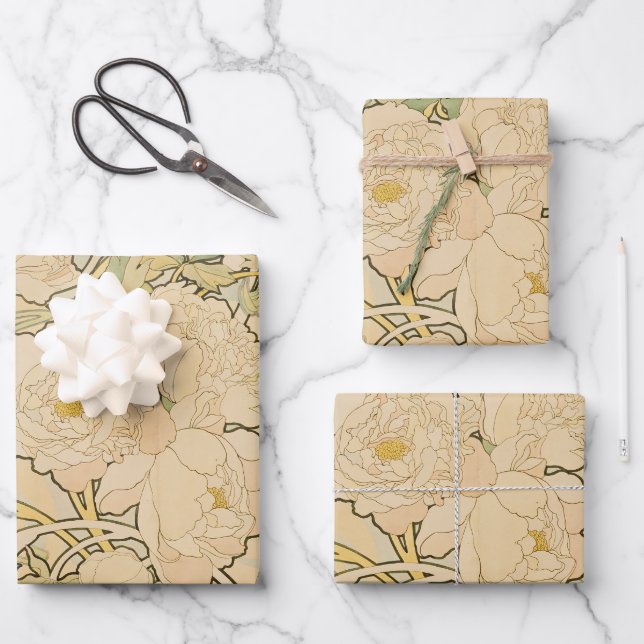 Peones von Alphonse Mucha, Vintager Jugendstil Geschenkpapier Set (Vorderseite)