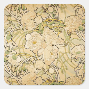 Peonies 1897 quadratischer aufkleber