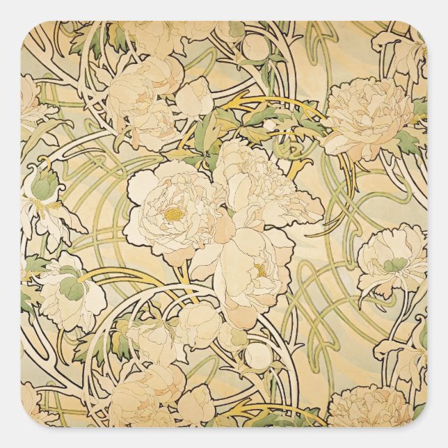 Peonies 1897 quadratischer aufkleber (Vorderseite)