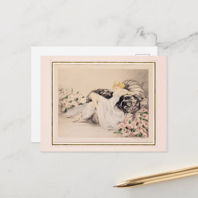 Peonies, 1935 von Louis Icart Postkarte (Vorderseite/Rückseite Beispiel)