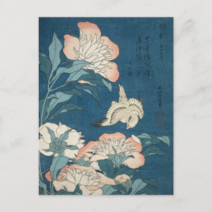 Peonies and Canary von Katsushika Hokusai 1834 Postkarte