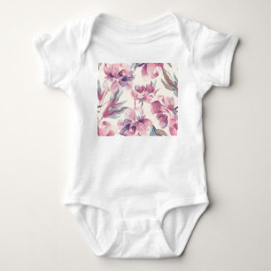 Peonies Aquarell: nahtlos blühender Hintergrund. Baby Strampler