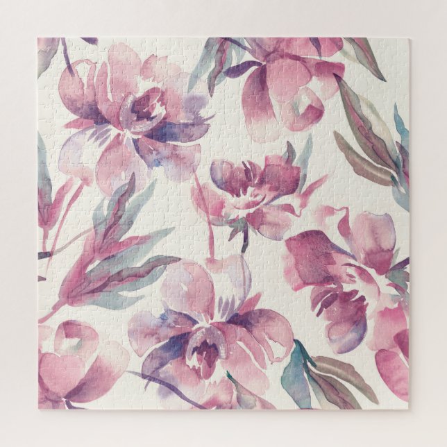 Peonies Aquarell: nahtlos blühender Hintergrund. Puzzle (Vertikal)
