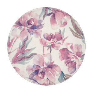 Peonies Aquarell: nahtlos blühender Hintergrund. Schneidebrett