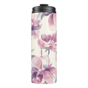 Peonies Aquarell: nahtlos blühender Hintergrund. Thermosbecher