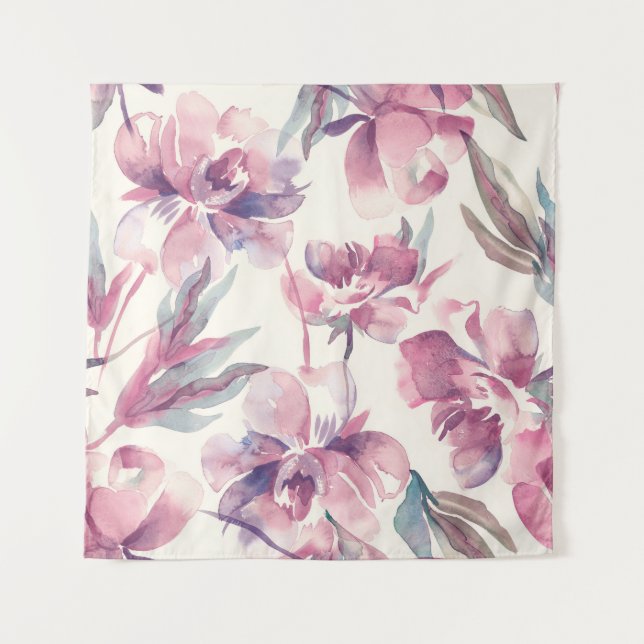 Peonies Aquarell: nahtlos blühender Hintergrund. Wandteppich (Vorderseite)