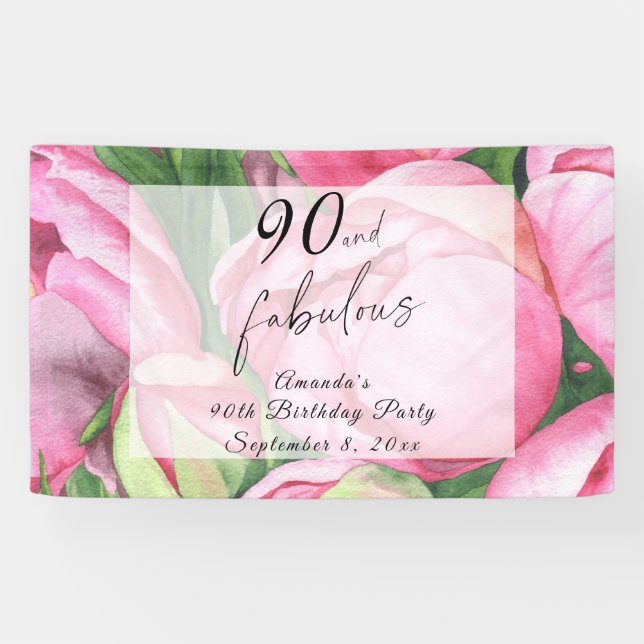 Peonies Blume 90. Geburtstagsparty Banner (Horizontal)