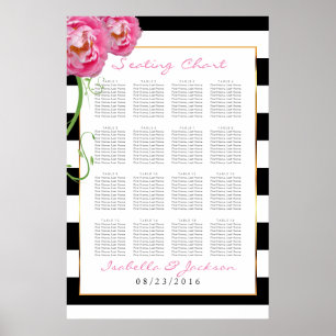 Peonies-Blume auf Black & White -16 Seating Chart Poster