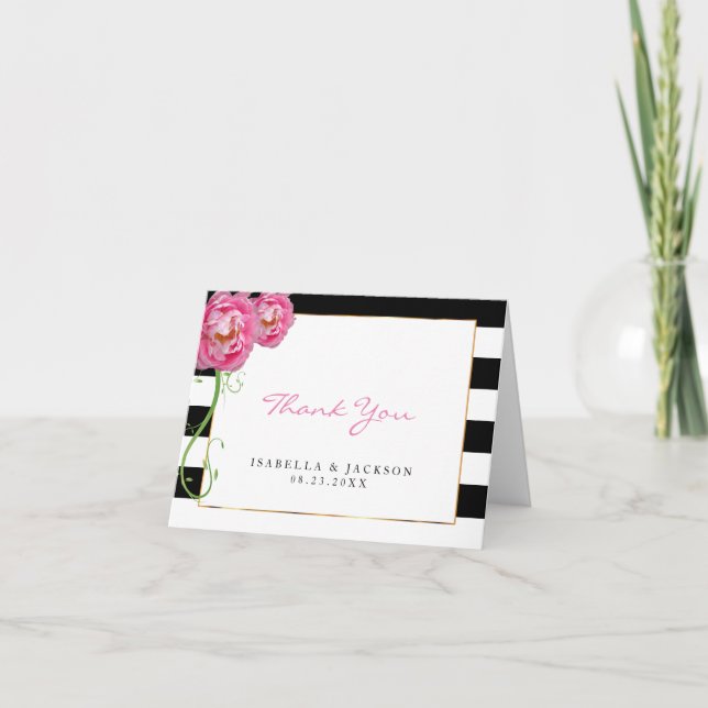 Peonies Blume auf Schwarz und Weiß - Danke (Vorderseite)