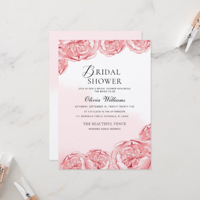 Peonies Bridal Dusche Einladung (Vorderseite/Rückseite Beispiel)
