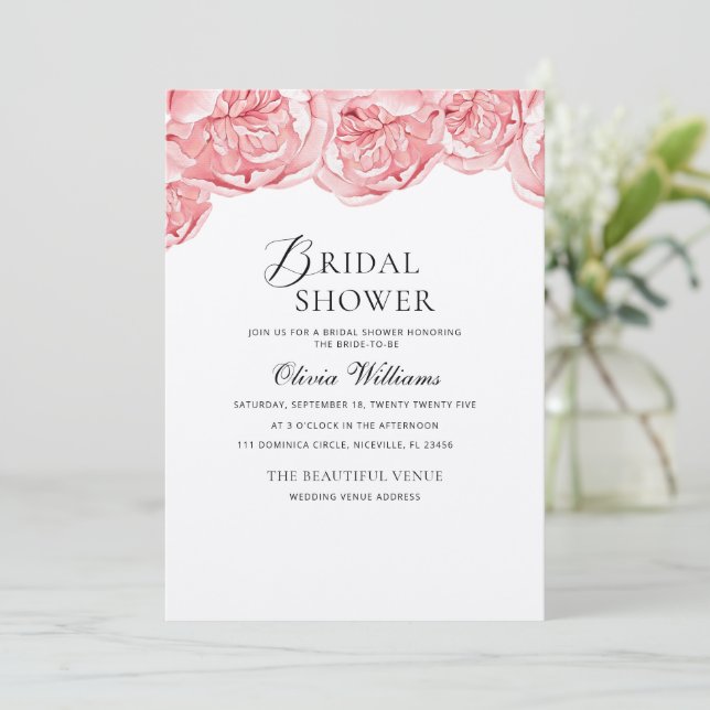 Peonies Bridal Dusche Einladung (Stehend Vorderseite)