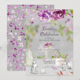 Peonies & Bunny Birthday Party Einladung