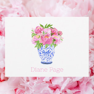 Peonies Chinoiserie Vase Personalisiert Stationäre Mitteilungskarte