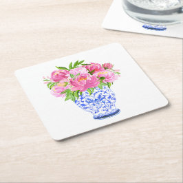 Peonies Chinoiserie Vase Rechteckiger Pappuntersetzer
