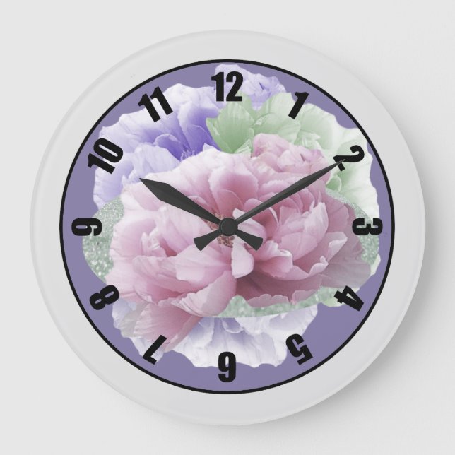 Peonies Circle Large Clock Große Wanduhr (Vorderseite)