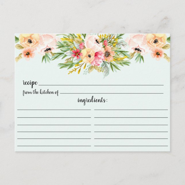 Peonies Floral Brautparty Rezept Card Postkarte (Vorderseite)
