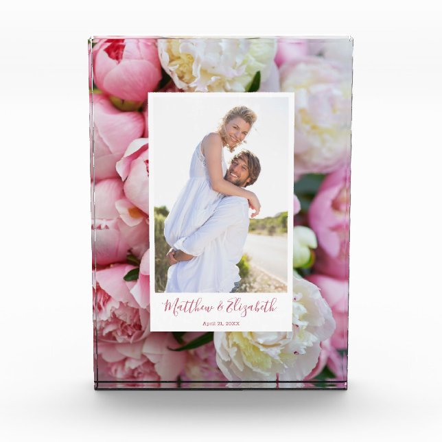 Peonies Floral Custom Verlobung Fotoblock (Vorderseite)