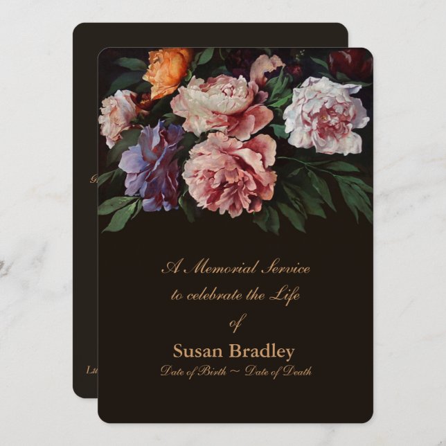 Peonies Floral Painting 2 Memorial Service Einladung (Vorne/Hinten)