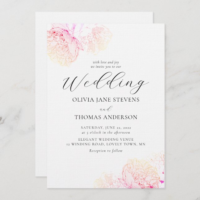 Peonies Gold Elegante Moderne klassische Blumenhoc Einladung (Vorne/Hinten)